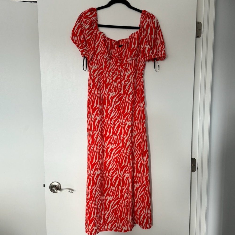 Bright Red & White Midi Dress Size 6